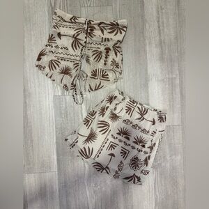 Tropical Print Two-Piece Set in Beige and Brown